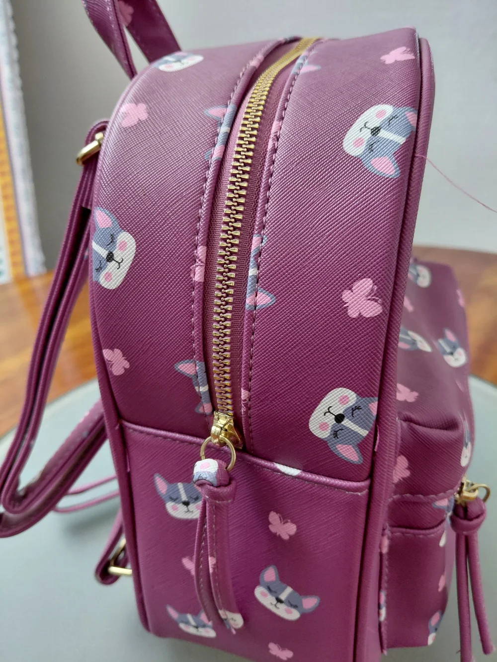 Under One Sky Plum Mini Backpack with Cat & Butterfly Print
